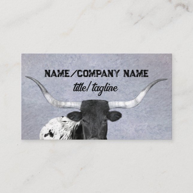 longhorn cow rustic country on grey   business card (Front)