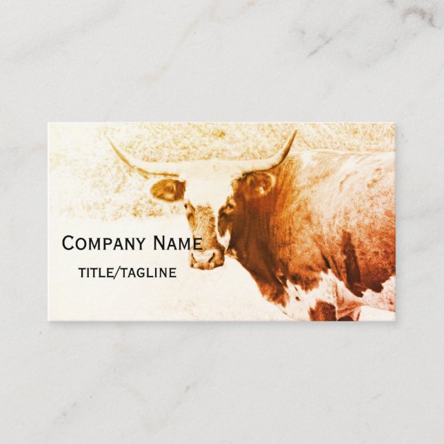 longhorn cow rustic country sepia custom  business card (Front)