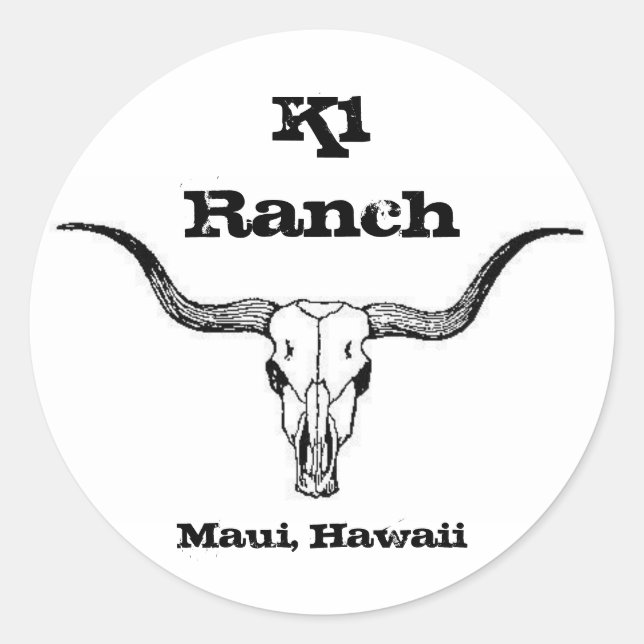 longhorn, K1 Ranch, Maui, Hawaii Classic Round Sticker (Front)