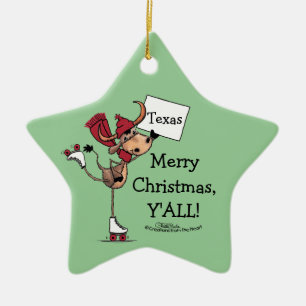 Longhorn Roller Skating-Merry Christmas Y'all! Ceramic Tree Decoration
