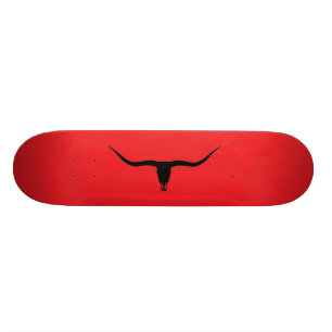 Longhorn Skull Black and Red Skateboard
