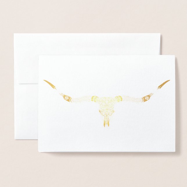 Longhorn Skull Gold Foil Blank Greeting Card (Front With Envelope)