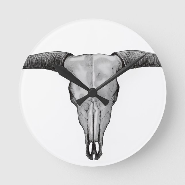 Longhorn Skull Round Clock (Front)