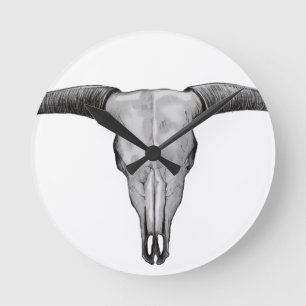 Longhorn Skull Round Clock