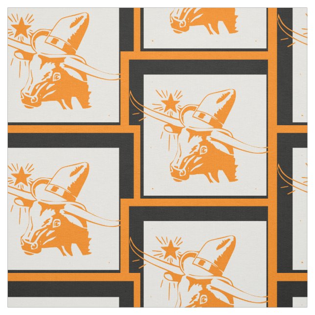 Longhorn Steer Head With Cowboy Hat With Frame Fabric (Swatch)