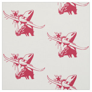 Longhorn Steer Head With Cowboy Texas Red Fabric