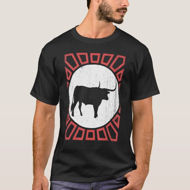 Longhorn  Vintage Retro Style Animal T-Shirt (Front)