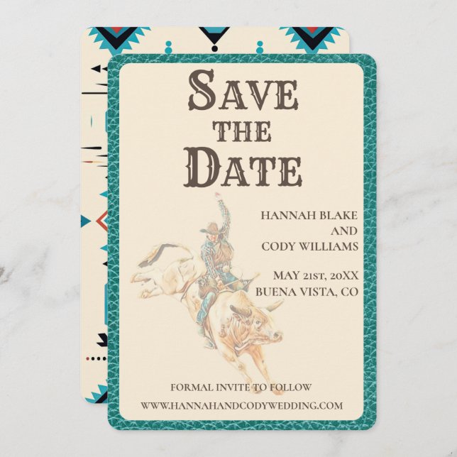 Longhorn Western Save the Date Card (Front/Back)