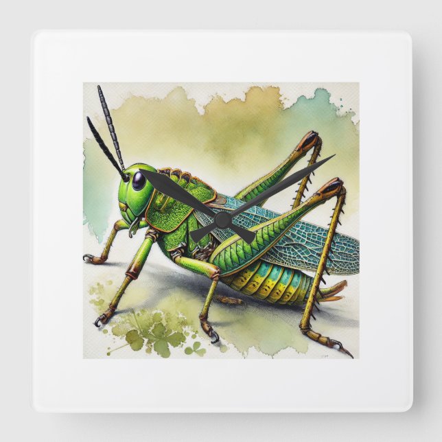 Longhorned Grasshopper Katydid 270824IREF244 - Wat Square Wall Clock (Front)