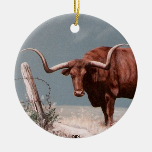 LONGHORNS by DiDi Ceramic Tree Decoration (Front)
