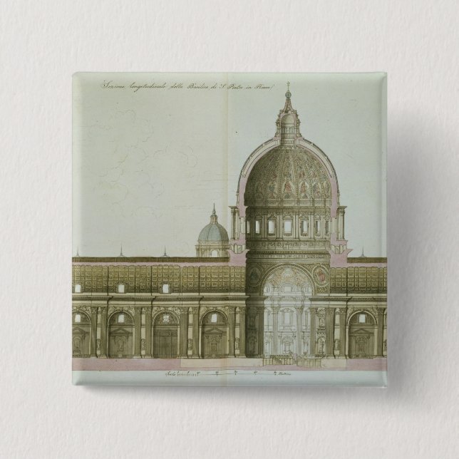 Longitudinal Cross-Section of St. Peter's in Rome, 15 Cm Square Badge (Front)