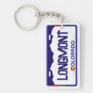 Longmont Colorado blue license plate keychain