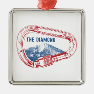 Longs Peak Diamond Rock Climbing Carabiner Metal Ornament