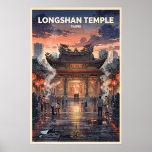 Longshan Temple Taipei Vintage Travel Poster