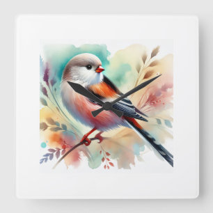 Longtailed Finch 100724AREF108 - Watercolor Square Wall Clock