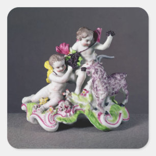 Longton Hall group, two putti with goat, c.1755 Square Sticker