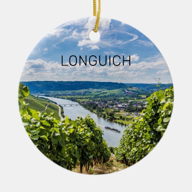 Longuich Moselle Vineyard Panorama Germany Ceramic Ornament (Front)