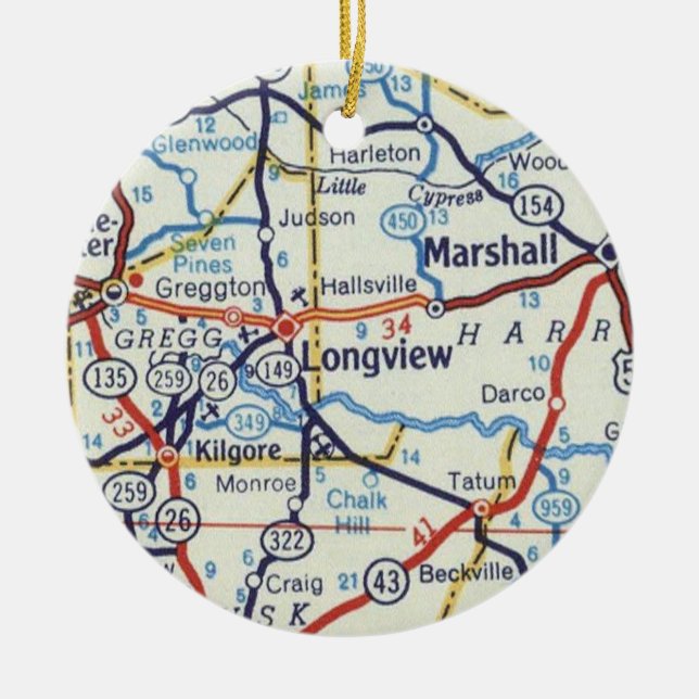 Longview and Marshall Texas Christmas Ornament (Front)