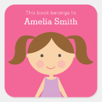 Look-Alike Girl Brunette Ponytails Bookplates