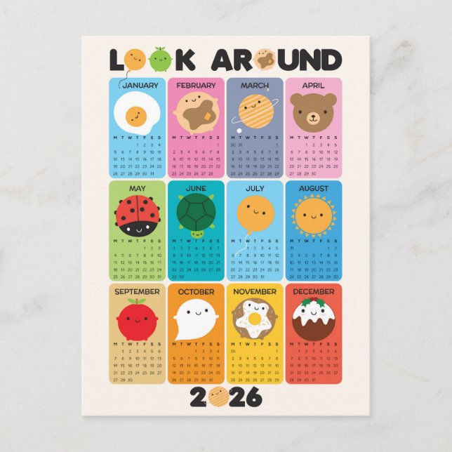 Look Around Kawaii 2026 Calendar Postcard (Front)