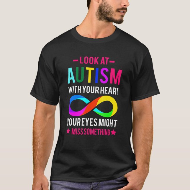 Look At Autism Puzzle Piece Autism Awareness Autis T-Shirt (Front)