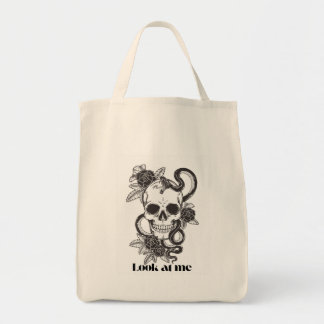 Look at Me Gothic Skull Floral Tote Bag