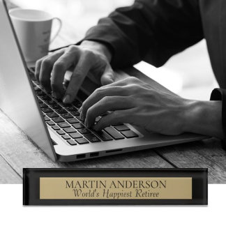 LOOK! Happiest Retiree name plate. Great gift! Des Nameplate