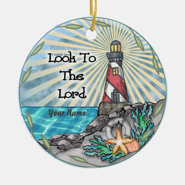 Look Lighthouse Christian Ceramic Ornament (Front)