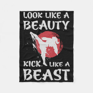 Look Like A Beauty Kick Like A Beast Funny Karate Fleece Blanket