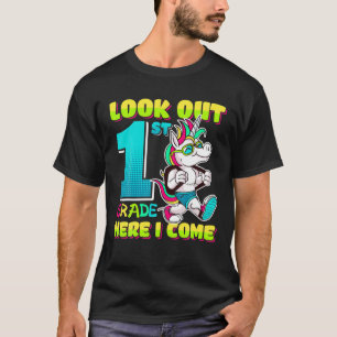Look Out 1St Grade Here I Come - Unicorn Kids Back T-Shirt