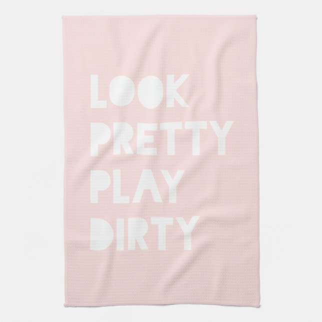 Look Pretty Funny Slogan Blush Pink Tea Towel (Vertical)