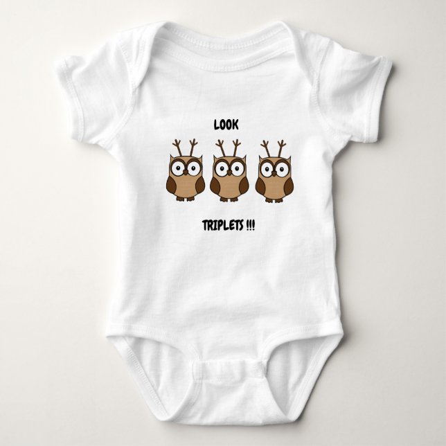 LOOK Triplets !!! Custom Name Reindeer Owl  Baby Bodysuit (Front)