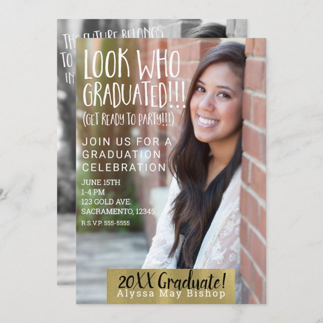 Look who Graduated Full Picture Photo Graduation Invitation (Front/Back)