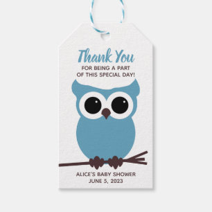 Look Who is Almost Due! Blue Owl Baby Shower Favou Gift Tags