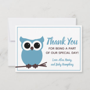 Look Whooo is Almost Due! Blue Owl Thank You Card