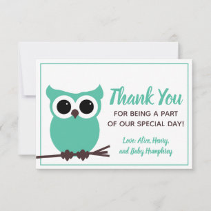 Look Whooo is Almost Due!  Teal Owl Thank You Card
