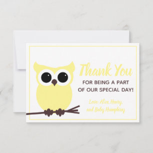 Look Whooo is Almost Due!  Yellow Owl Thank You Card