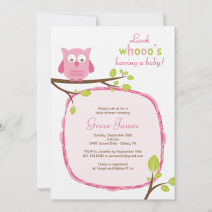 Look whooo's having a baby - Pink owl baby shower Invitation
