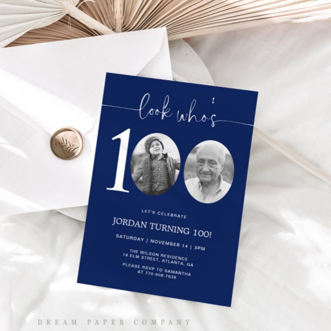 Look Who's 100 | Navy 100th Birthday Invite (Creator Uploaded)