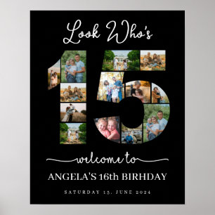 look who's 15 Photo Collage birthday party sign