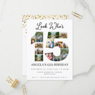 look who's 15 Photo montage teen birthday invite