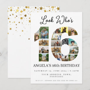 look who's 16 Customizable Photo Collage sign Invitation