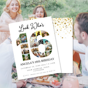 look who's 16 Customizable Photo Collage sign Invitation Postcard