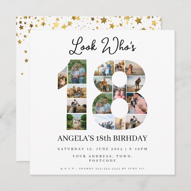 look who's 18 Photo Collage teenager birthday Invitation (Front/Back)