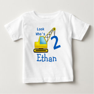 Look Who's 1 2 3 Second Birthday Construction Car Baby T-Shirt