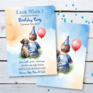 Look Who's 1   Boy's First Birthday Party  Invitation