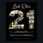 look who's 21 happy 21st birthday photos collage poster<br><div class="desc">Celebrate turning 21 with a custom photo montage poster from The Arty Apples. This personalized poster highlights treasured memories,  making it a special keepsake for a significant milestone birthday.</div>