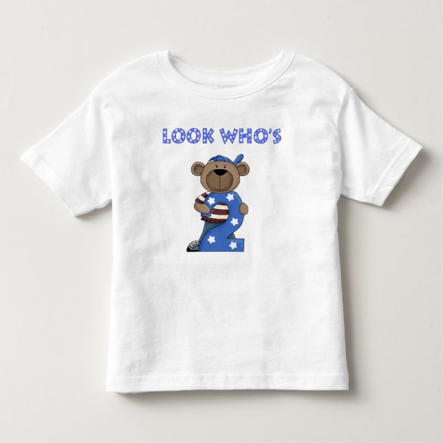Look who's 2 boys birthday bear toddler T-Shirt (Front)