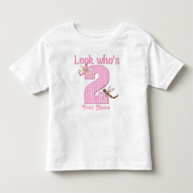 Look who's 2 girls birthday dragonfly t-shirt (Front)
