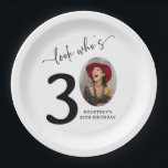 Look Who's 30! Modern Photo 30th Birthday Paper Plate<br><div class="desc">Celebrate turning 30 with style and personality! Our 'Look who's 30' Party Paper Plates are not just plates, they are a keepsake. With an added photo of the birthday star in the zero of the age, these plates transform a standard birthday celebration into a unique, memorable event. Not just an...</div>